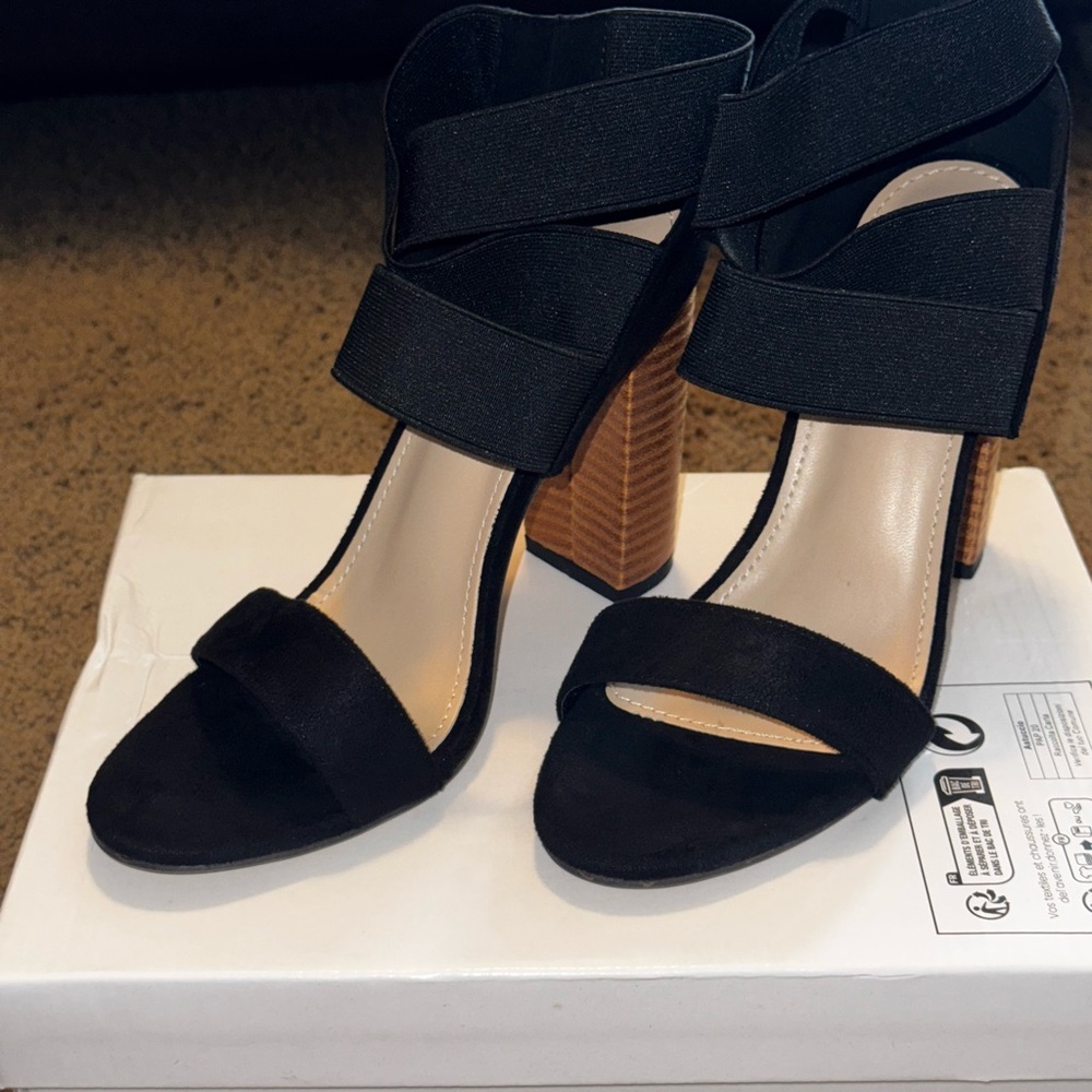SHEIN Black and Tan Heels Elegant Formal Shoes